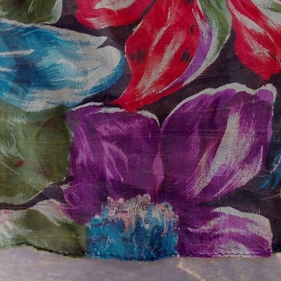 Vtg long floral sheer pattern chiffon scarf - Picture 4 of 6